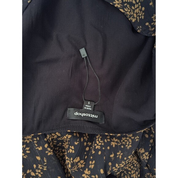 Mittoshop Dark Floral Midi Tiered Dress Balloon Sleeves Shimmer Gold Dark Small - Picture 9 of 9